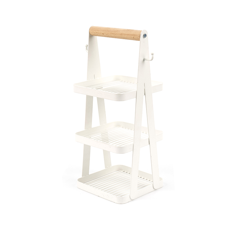 cesta de armazenamento portátil alça de madeira de 3 camadas