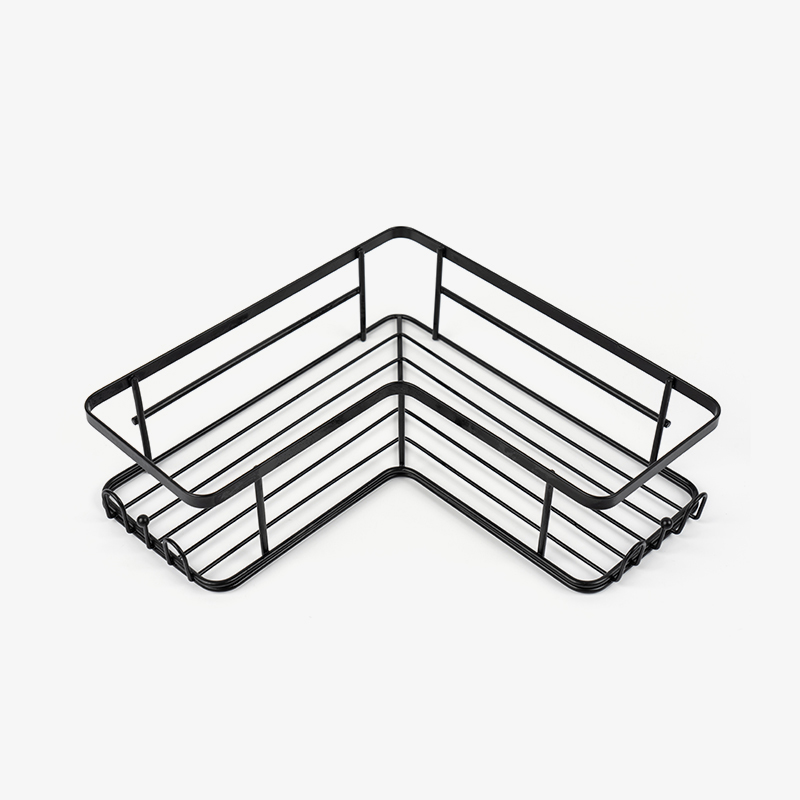 Caddy de chuveiro de canto preto montado na parede em aço inoxidável