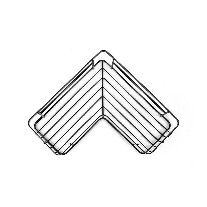 Caddy de chuveiro de canto preto montado na parede em aço inoxidável