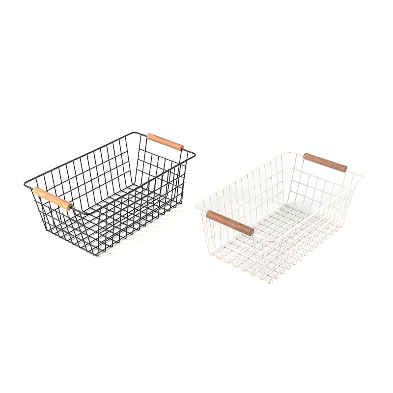 Cesta de armazenamento com alça de madeira