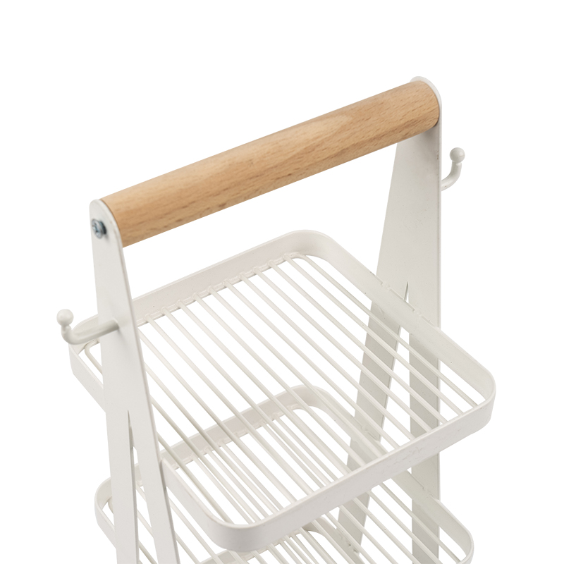 cesta de armazenamento portátil alça de madeira de 3 camadas