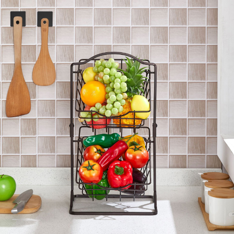Cesta de frutas de metal de 2 camadas para balcão de cozinha